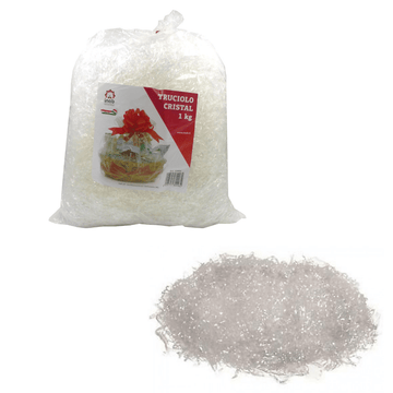 Truciolo di plastica mostrato sfuso e nella confezione da 1 kg